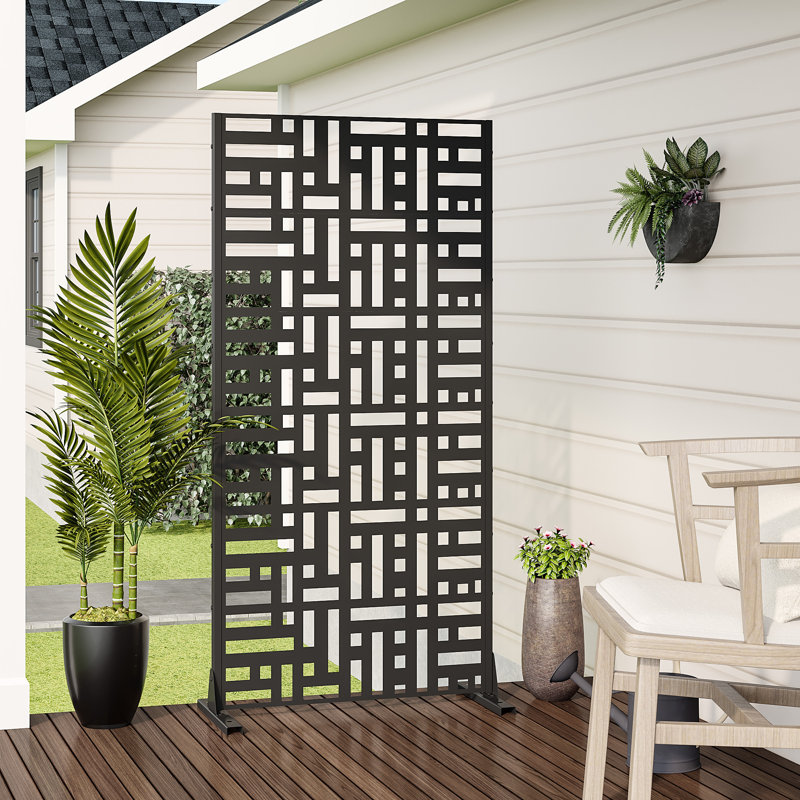 Metal Outdoor Privacy Screen, H 72 po x l 35 po x P 16 po, Noir