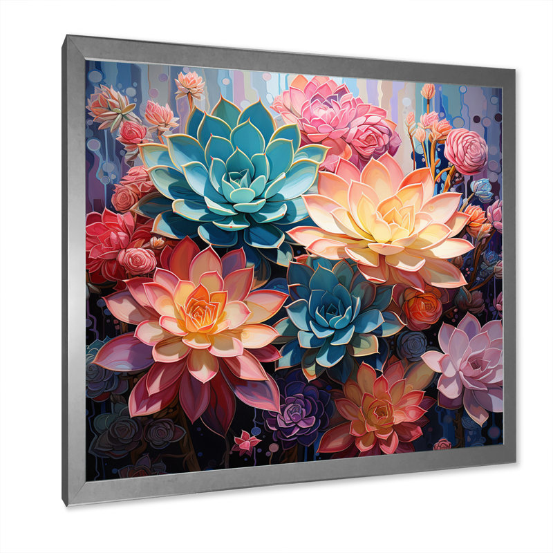 Pink Succulent Pink Serenade I - Floral Canvas Prints, H 16 po x l 16 po x P 1 po, Cadre photo argenté