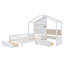 Lit simple en bois massif et panneau de fibres à densité moyenne blanc avec revêtement, station de charge, chargement sans fil, tiroirs - 1 pièce
