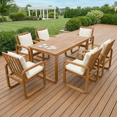 7-Piece Patio Furniture Set For Garden - Elegant Outdoor Dining Table And Chairs With Cushions
