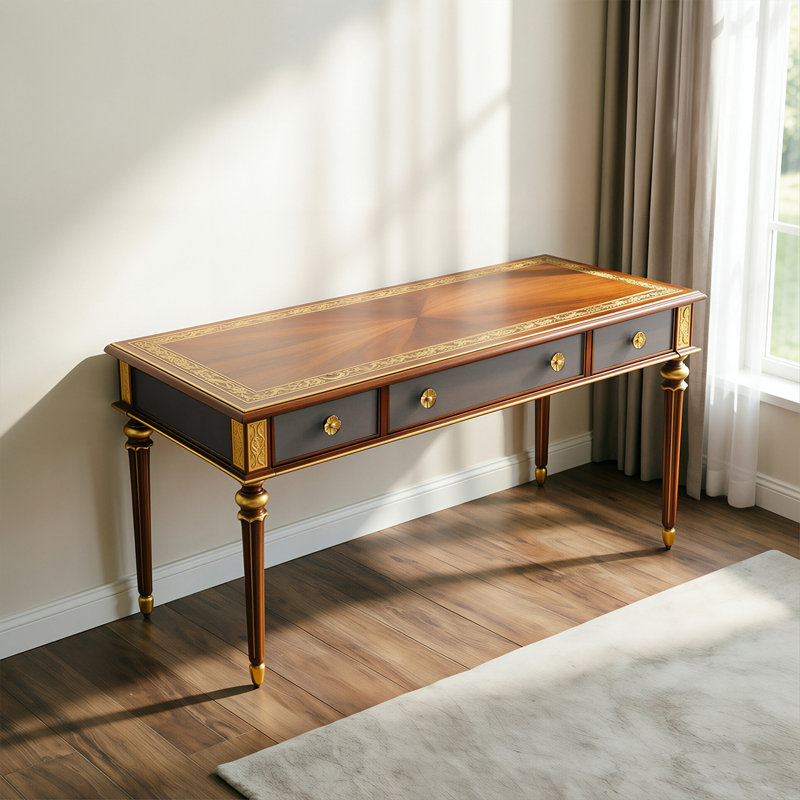 70.87"American-style retro rectangular red-brown solid wood office desk, 30.71" H x 47.24" W x 23.62" D