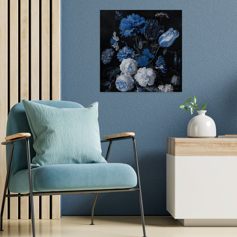 Art mural paysage floral bleu foncé, H 18 po x l 18 po