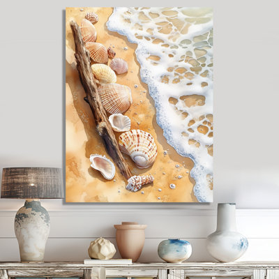 Ocean Ripple Canvas, Tropical Beach Wall Art, Seashells On Sandy Shore