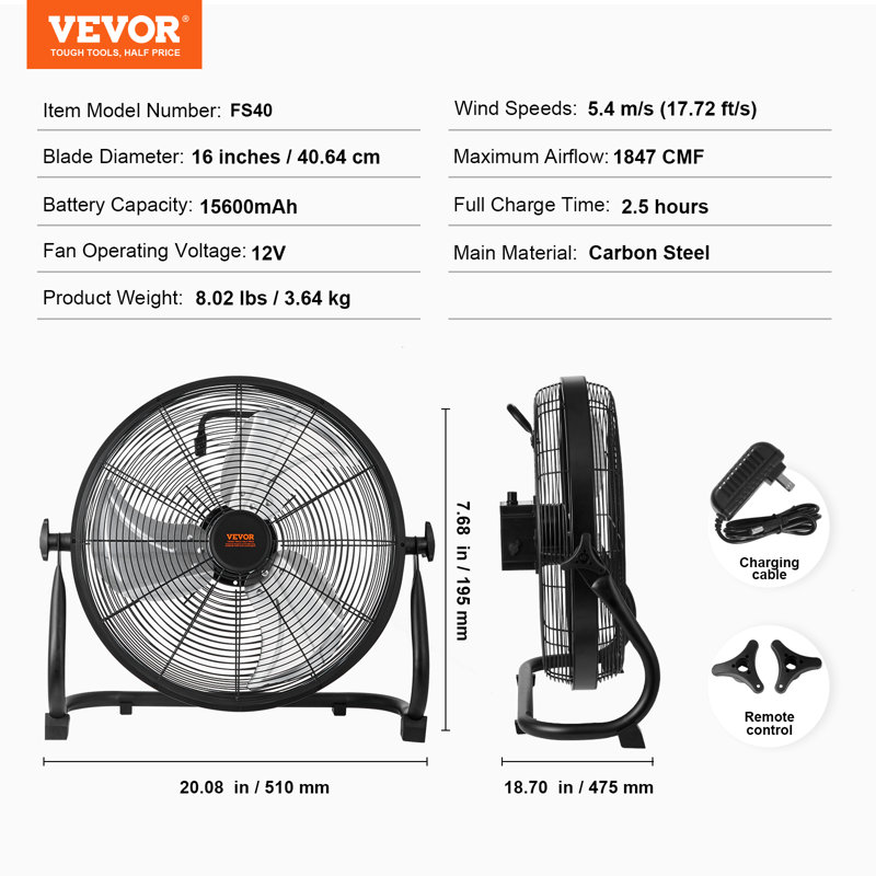 Ventilateur personnel 7,68 po VEVOR