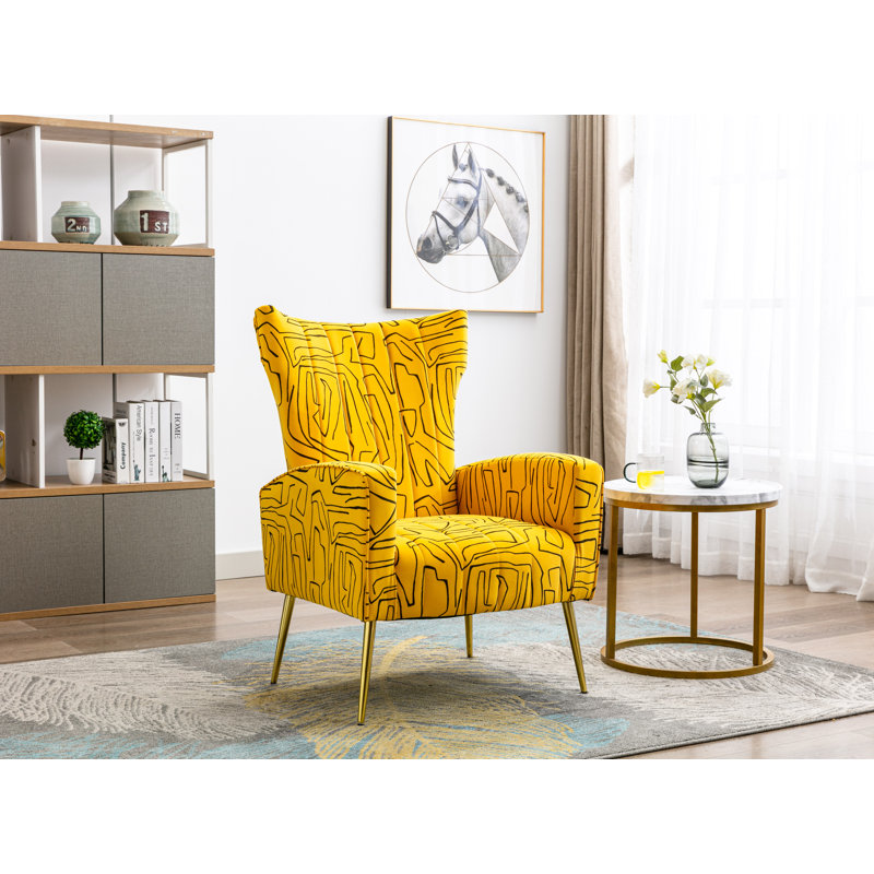 Citium  Velvet Wingback Chair, Yellow