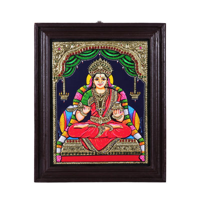 Goddess Annapurna Tanjore Painting | Traditional Colors With 24K Gold | Teakwood Frame | Gold & Wood