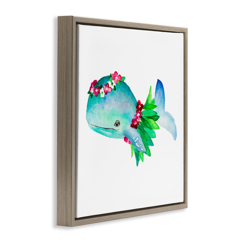 «Hula Skirt Whale» par Lanie Loreth, Cadre flottant orme Montalcino, H 18 po x l 18 po