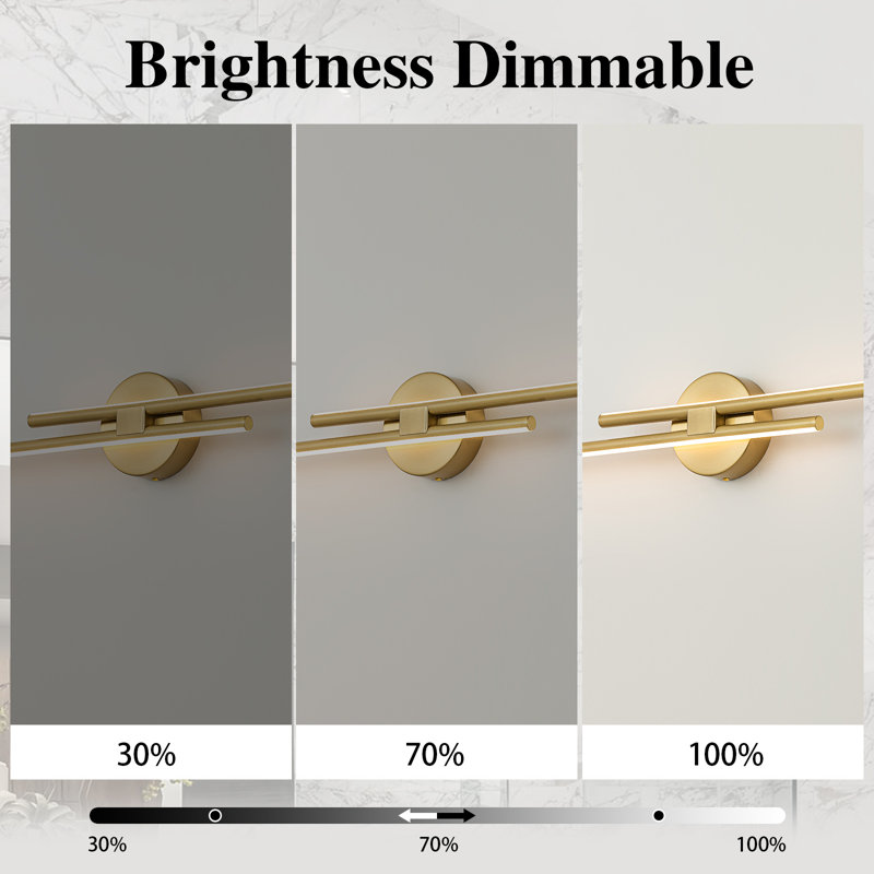 2 - Light Dimmable LED Vanity Light, 3000K, Gold