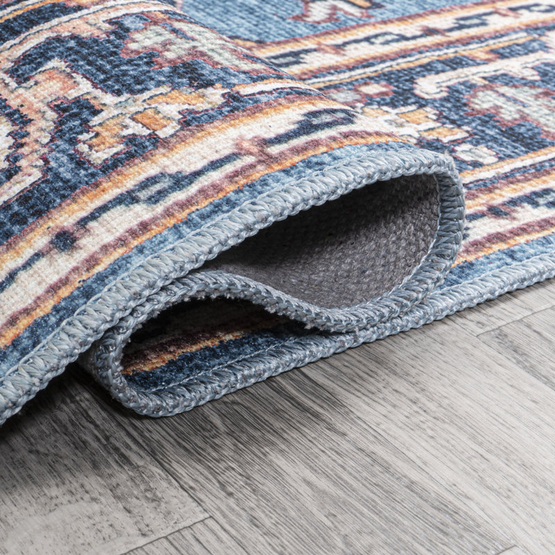 Tapis bleu / beige Huddleston, Rectangle 3 pi 11 po x 6 pi