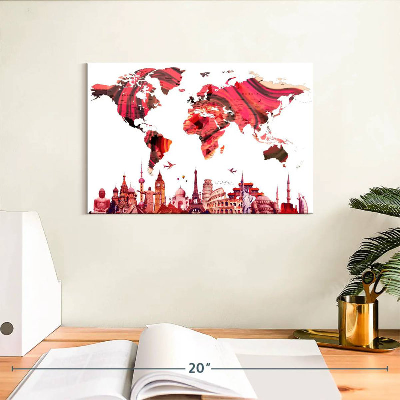 Carte du monde abstraite Aliaz Rose, H 8 po x l 12 po