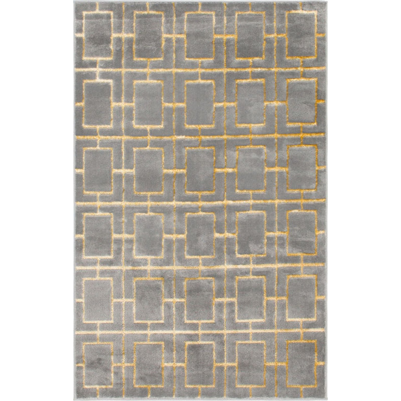 Tapis à motif géométrique gris Corando, Rectangle 2 pi x 3 pi