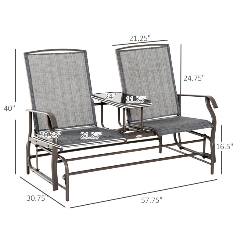 Banc d'extérieur avec table centrale et tissu en filet, Gris