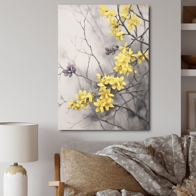 «Yellow Grey Lilacs Fragrants Blossum», reproduction sur toile, H 40 po x l 30 po x P 1,5 po, Toile tendue