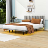 Jareli Queen Upholstered Floating Platform Bed with Light and Headboard
