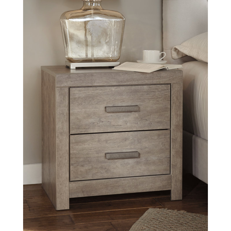 Modern Weathered Gray 2-Drawer Nightstand with USB Charging