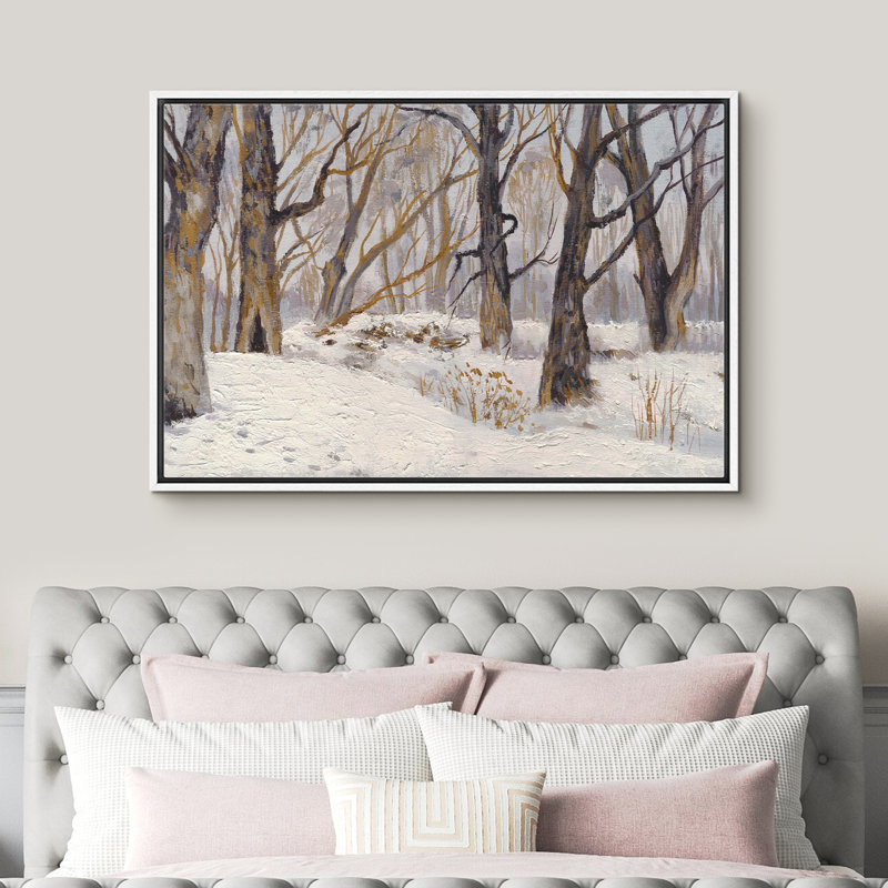 «Snowy Winter Forest Tree Landscape», art rustique rustique rétro sur toile encadrée, Blanc, H 24 po x l 36 po