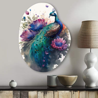 Art floral mignon - paon asymétrique, décoration murale sculpture en métal de forme irrégulière