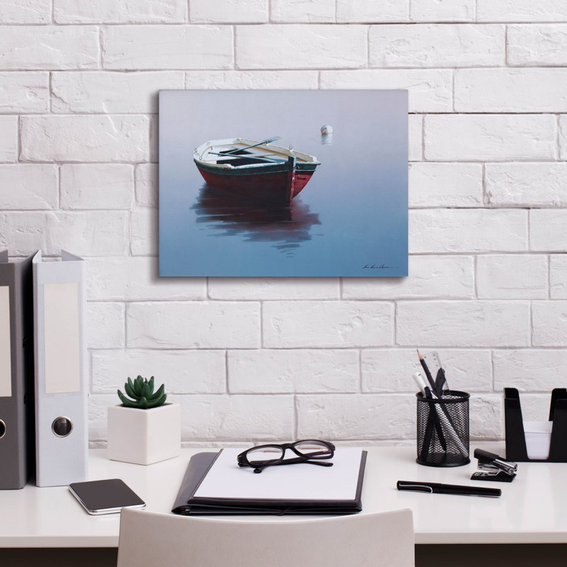 «Lonely Boat in Red» par Zhen-Huan Lu, art mural sur toile, H 12 po x l 16 po x P 0,75 po