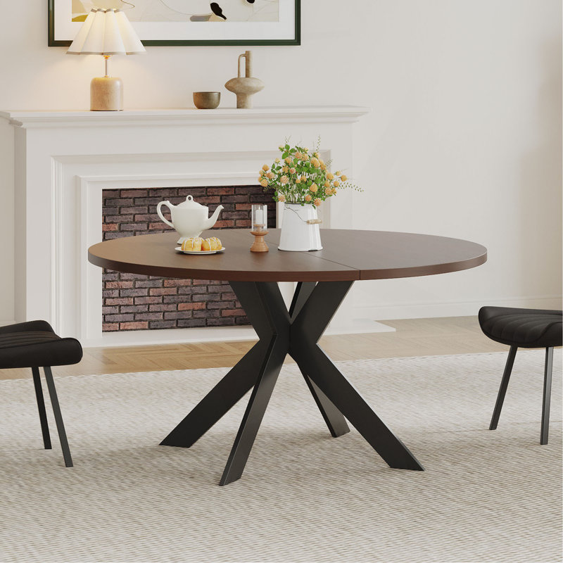 Round dining table, black walnut, brown