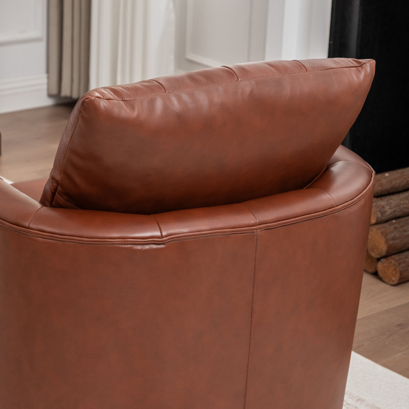 Azib 31'' Wide Genuine Leather Top Grain Leather Swivel Armchair, Brown