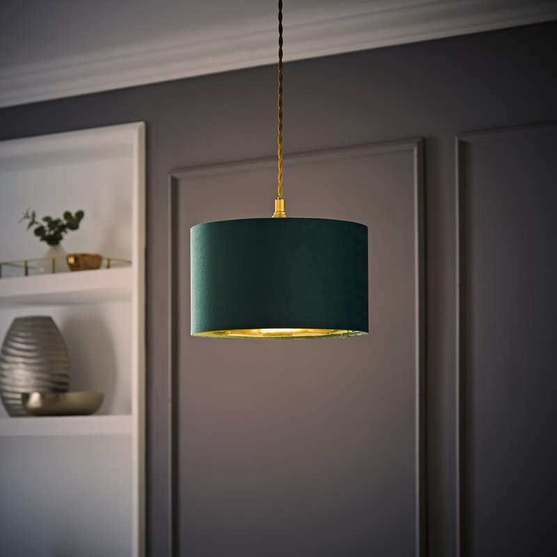 Ajua Linen Blend Drum Lamp Shade ( Slip-On ) in Green, 15" H x 25" W x 25" D