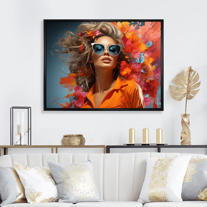 Tropica, lunettes de soleil mode Mid-Century I - Illustration de mode, art mural, Cadre flottant noir