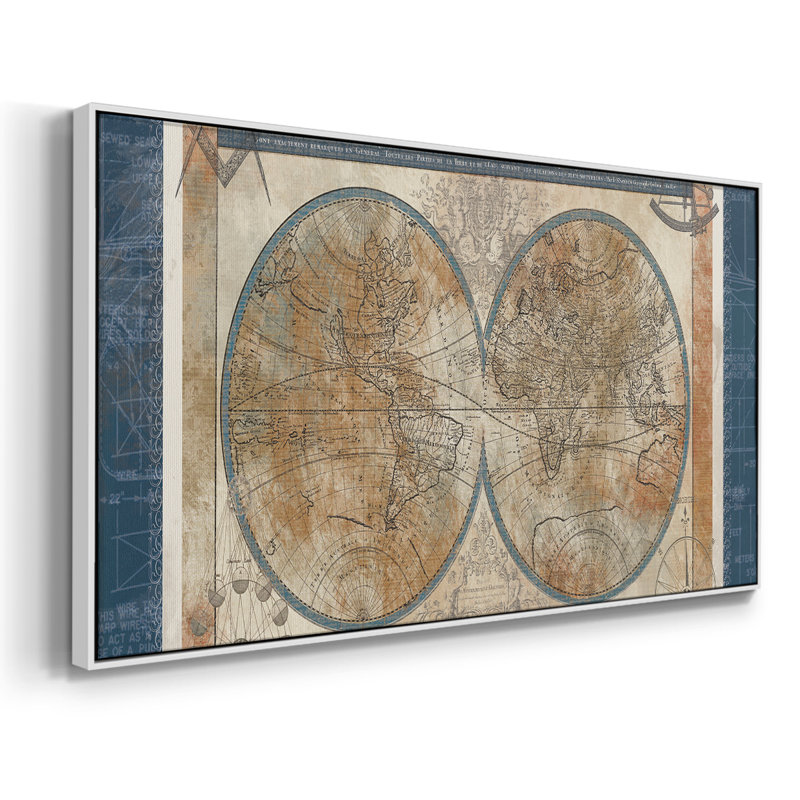 Plan du monde - Toile tendue avec châssis, prête à accrocher, H 21 po x l 41 po, Blanc