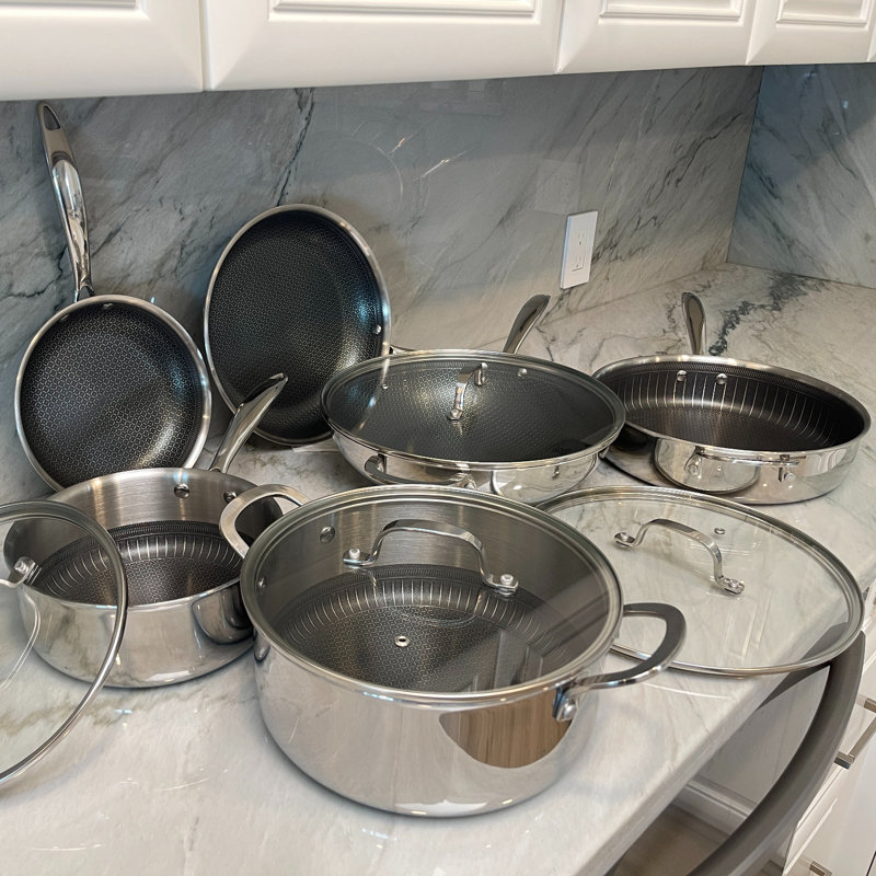 Batterie de cuisine antiadhésive en acier inoxydable Lexi Home Modern Kitchen Basics