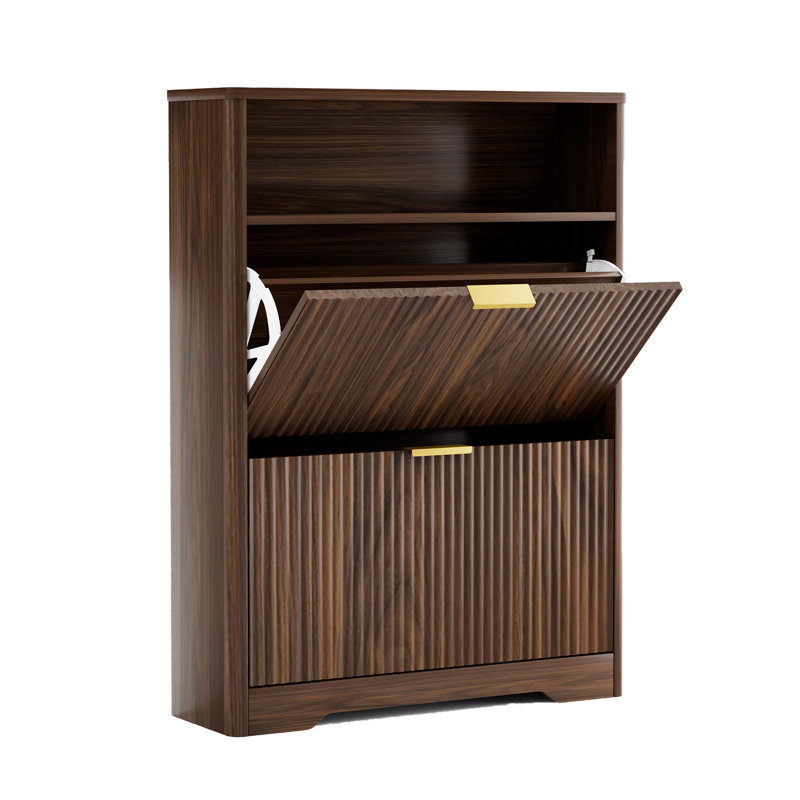 Shoe Cabinet Storage For Entryway Hidden Shoes Storage Cabinet With 2 Flip Drawers, Tall Free Standing Shoe Organizer Rack For Foyer, Hallway. Walnut,31.6'' L X 9.6'' W X 40'' H.