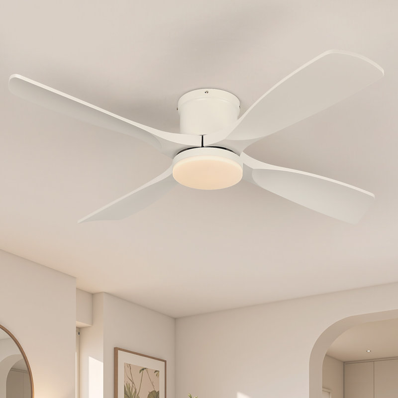 Ventilateur de plafond 54 po avec pales en ABS de style moderne avec lumières et télécommande, Blanc avec pales blanc cassé