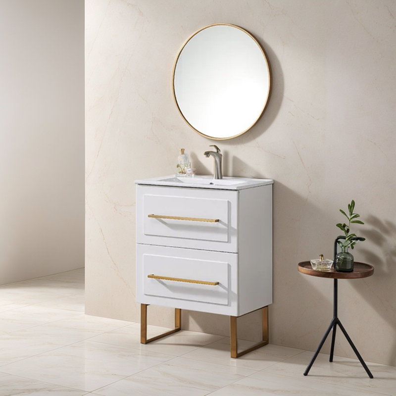 Ensemble de meuble-lavabo simple blanc 24 po (avec lavabo en céramique) 24 po