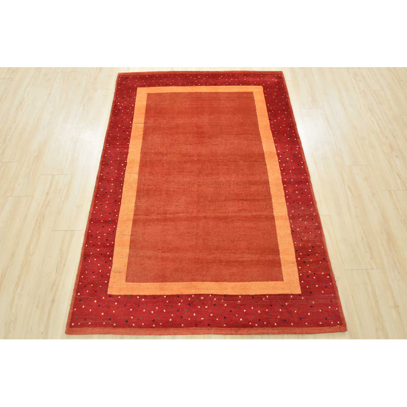 Tapis oriental oriental en laine noué à la main orange, Rectangle 4 pi 7 po x 6 pi 5 po