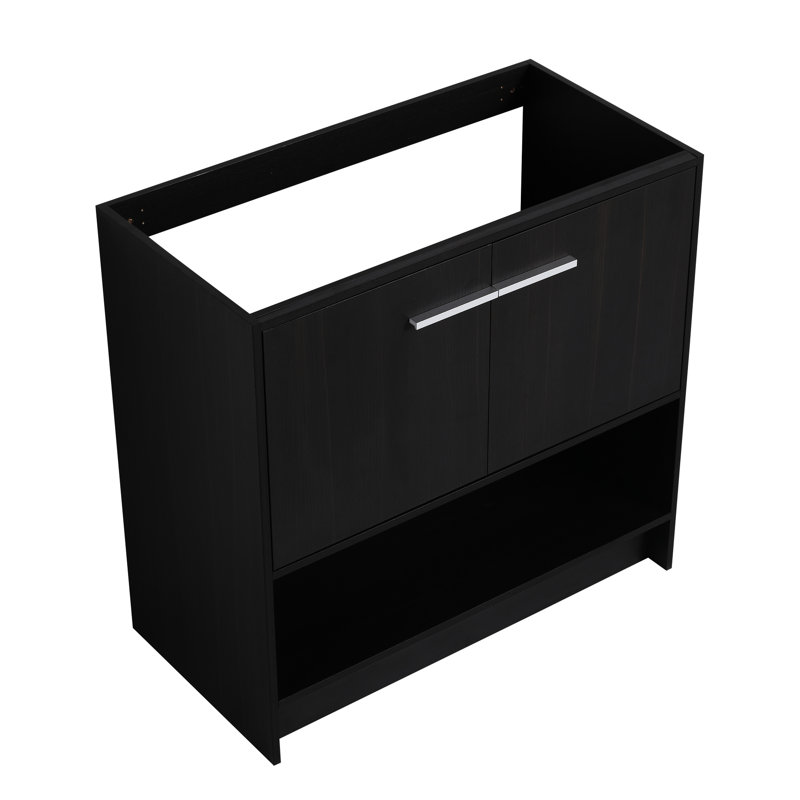 36" Freestanding Bathroom Vanity, Black Oak Plywood 2-Door Style, And Simple To Install Cabinet Vanity In Oak, Plywood, Effortless Assemble