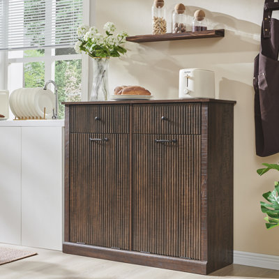 Dongguan Shengye Development Co., LTD. Modern Double Tilt-Out Trash Cabinet, 20 Gallon Fluted Laundry Hamper Cabinet with 2 Drawers, Wooden Hidden Garbage Can Cabinet with Storage Basket, Free Standing for Kitchen & Living Room & Reviews | Wayfair
