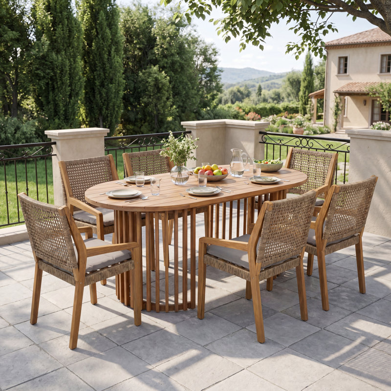 Ensemble de salle à manger de patio moderne en bois d'acacia pour 6 personnes Decia, Grey