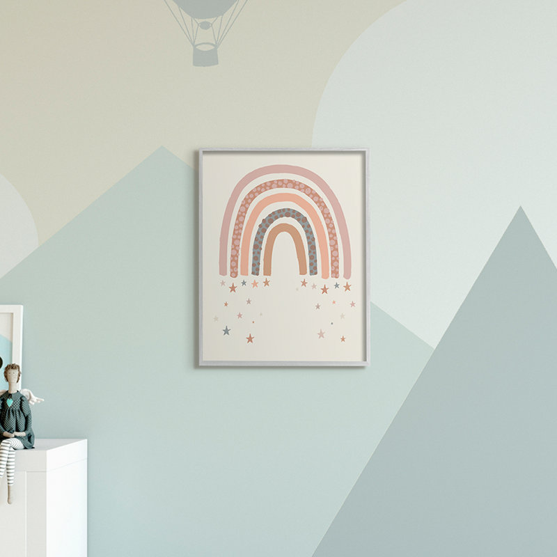 Letendre, désert, arc-en-ciel, étoiles filantes, beige, rose, H 14 po x l 11 po x P 1,5 po, Giclée encadrée noir minuit