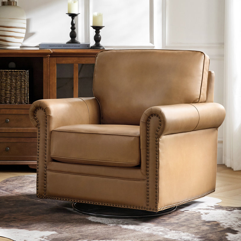 Chaise berçante pivotante en cuir véritable Auer, Chameau