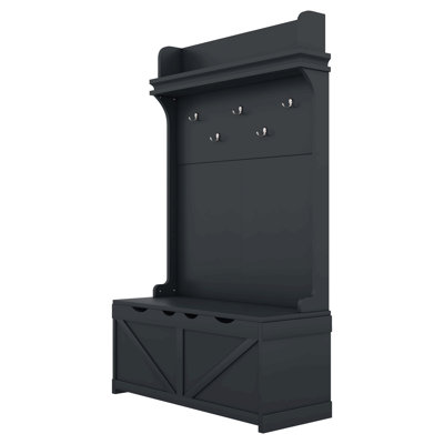 Hall Tree With Storage Bench, Entryway Bench With Drawer And 5 Hooks, Coat Rack With Display Shelf For Hallway Entryways