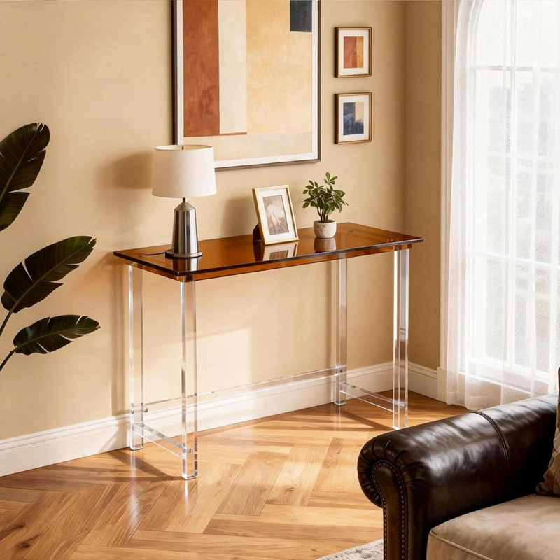 Clear Acrylic Desk, Home Computer Desk, Acrylic Table, Brown