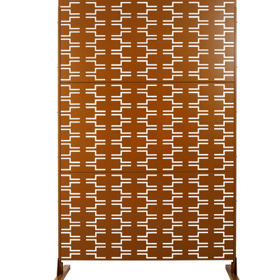 Paravent en métal brun, 193 cm H x 122 cm L - Patio, terrasse, balcon, jardin, terrasse, terrasse en bois, aspect rouille et patiné, décoratif, modèle PS112, polyvalent.