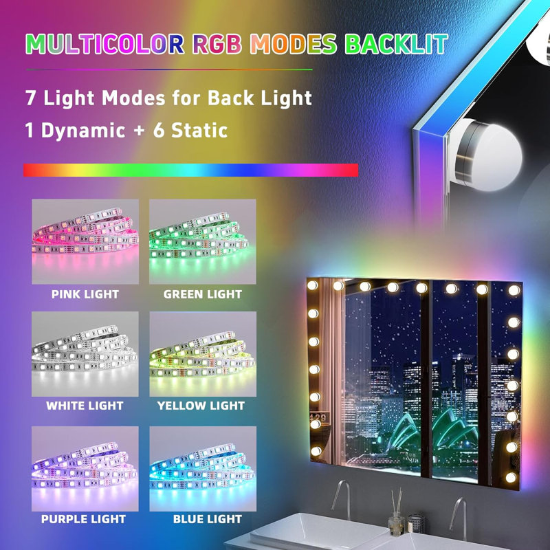 Metal Rectangle LED Mirror, 31.49" H x 39.37" W x 5.9" D