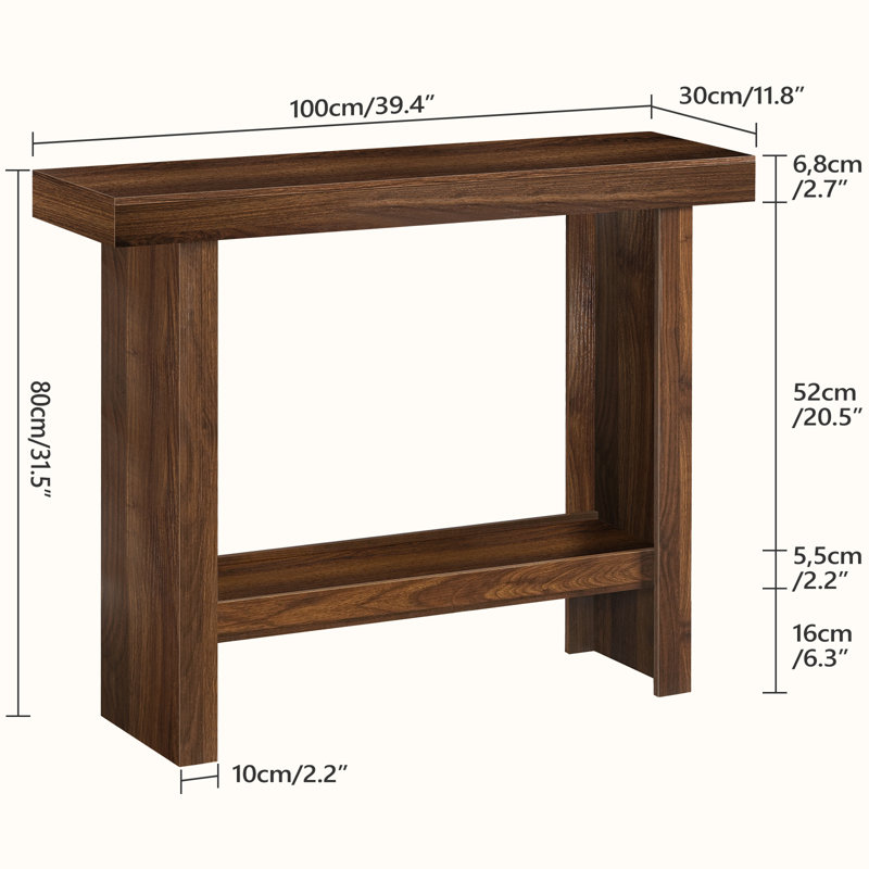 Herron Farmhouse Console Table with Storage, Brown, 31.5" H x 39.4" W x 11.8" D