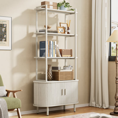 71" Modern Bookcase, 4-Tier Book Shelf With Curved Storage Cabinet and Sliding Door For Living Room, Bedroom.