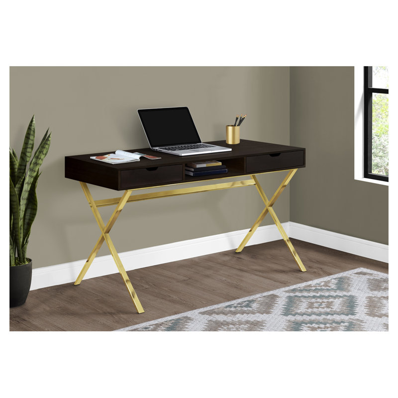 Bureau d'ordinateur espresso 48 pouces avec tiroirs de rangement et finition aspect bois