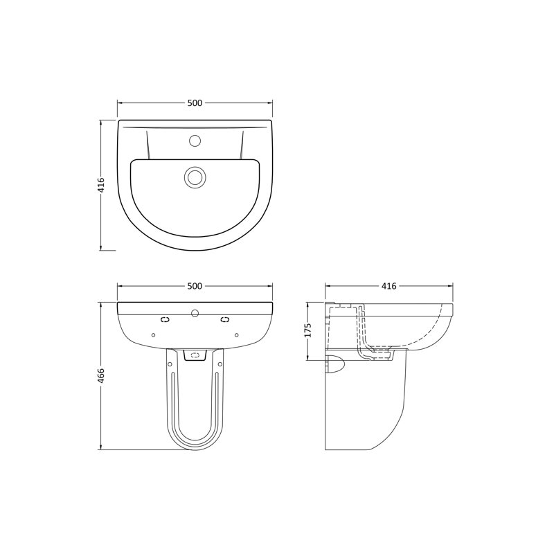 Harmony 500mm Wide Maddalena Semi Pedestal Basin