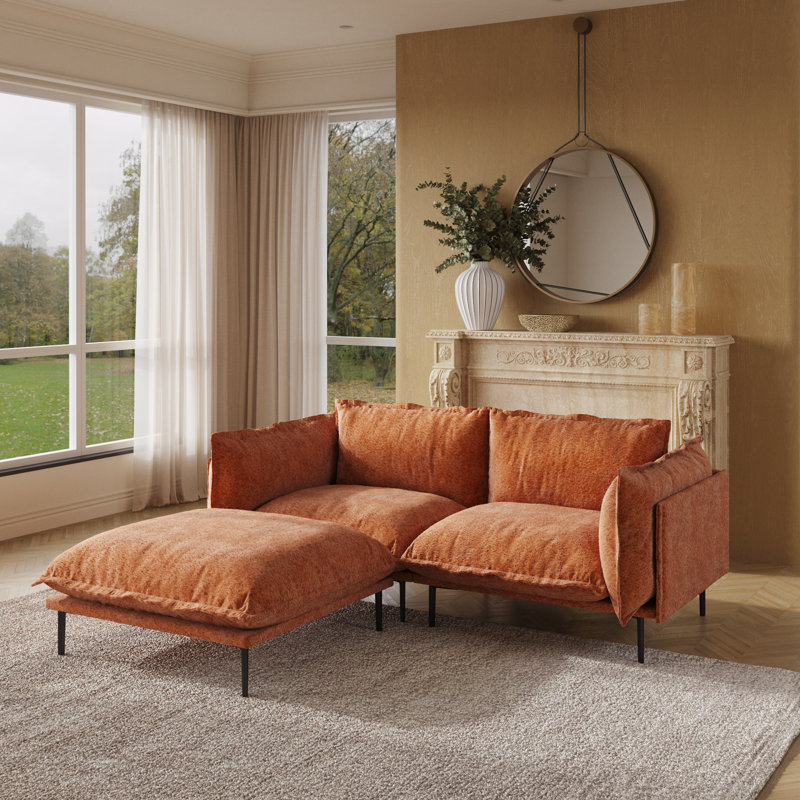 Canapé et chaise modulaire en velours réversible de 74,8 po de largeur Almendarez Traci, 3 pièces, Orange