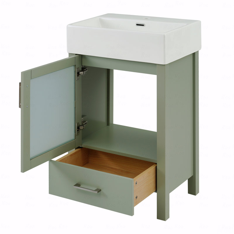 Meuble-lavabo de 20 po avec lavabo en céramique et grand rangement, Vert
