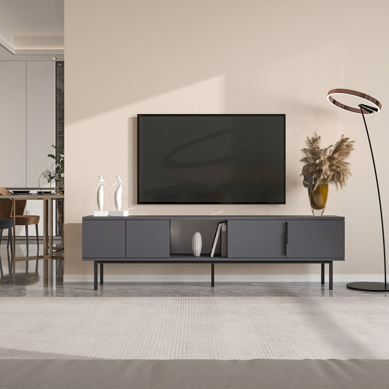 Meuble télé moderne de 70,9 po x 19,7 po x 11,6 po | 100% panneau de particules enduit de mélamine, épaisseur: 0,7 pouce | Conception robuste avec pieds de 7,9 pouces de hauteur, idéal pour le salon et les espaces de divertissement