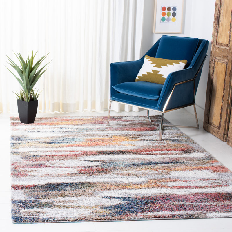 Tapis abstrait ivoire / rouille Araxi, Rectangle 4 pi 5 po x 6 pi 5 po