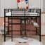 Lit mezzanine double en métal et bois avec bureau et tablettes
